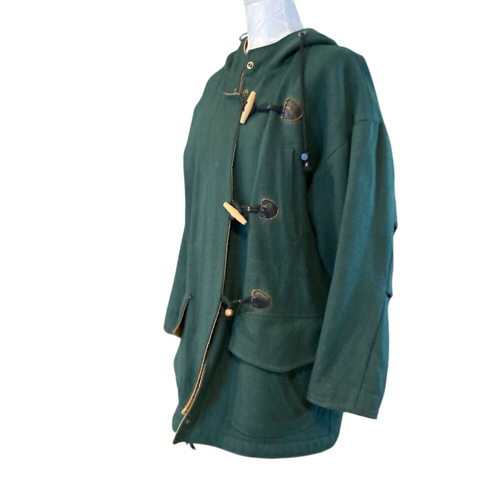 Vintage Forest Green Wool Toggle Duffle Coat Women’s Large Hooded Academia - Picture 16 of 16